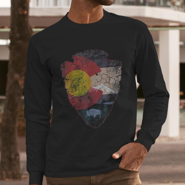 Vintage Colorado Flag Arrowhead Retro Fade Men Long Sleeve Tshirt