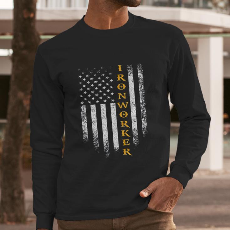 Vintage Usa Ironworker American Flag Iron Worker Patriotic Men Long Sleeve Tshirt