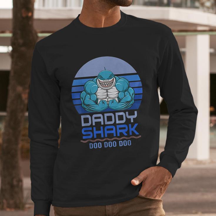 Vintage Weight Lifting Daddy Shark Men Long Sleeve Tshirt