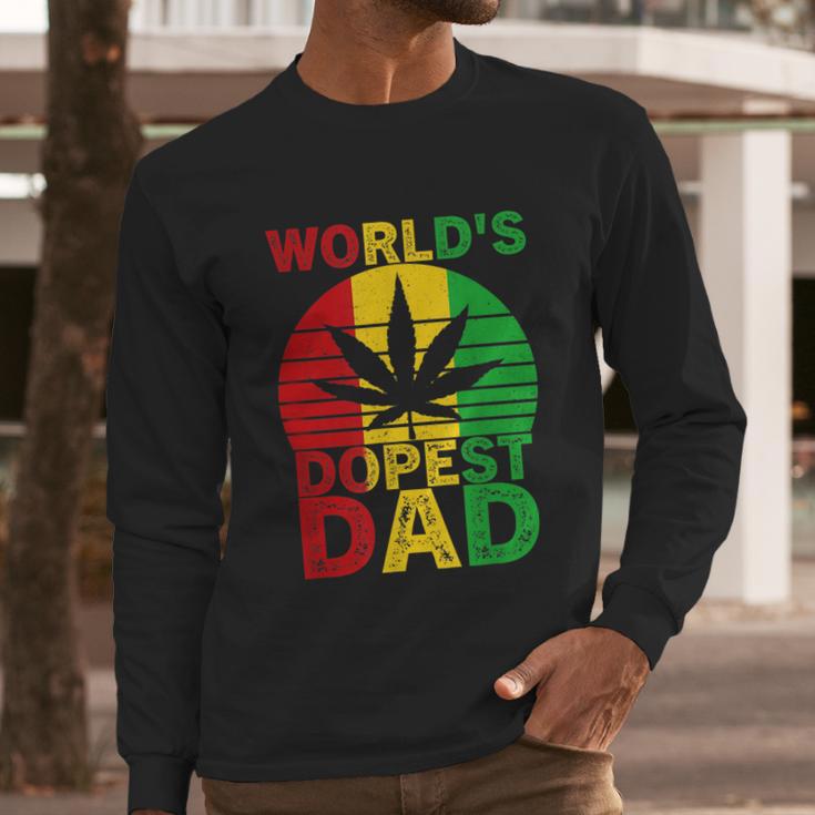 Worlds Dopest Dad Vintage Weed Leaf Cannabis Marijuana Men Long Sleeve Tshirt