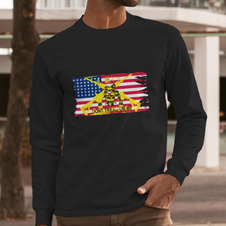 Mens Worn American Flag With Dont Tread On Me Ga Men Long Sleeve Tshirt