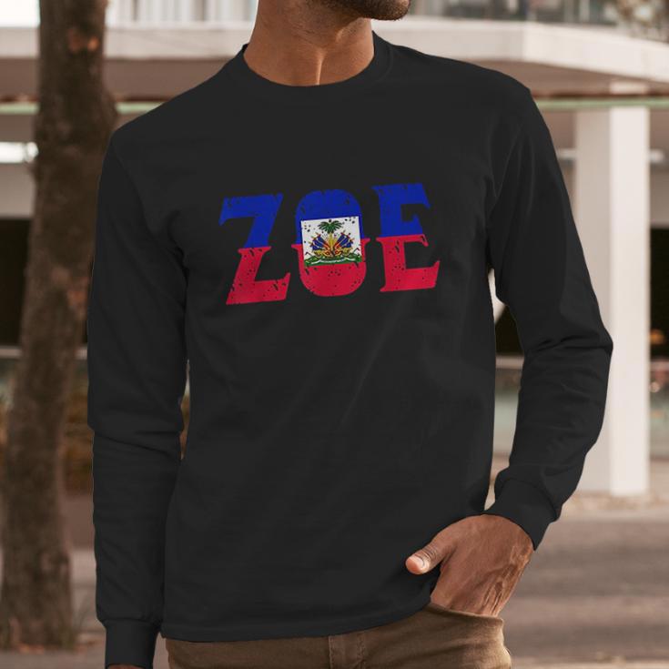 Zoe Haiti Flag Men Long Sleeve Tshirt