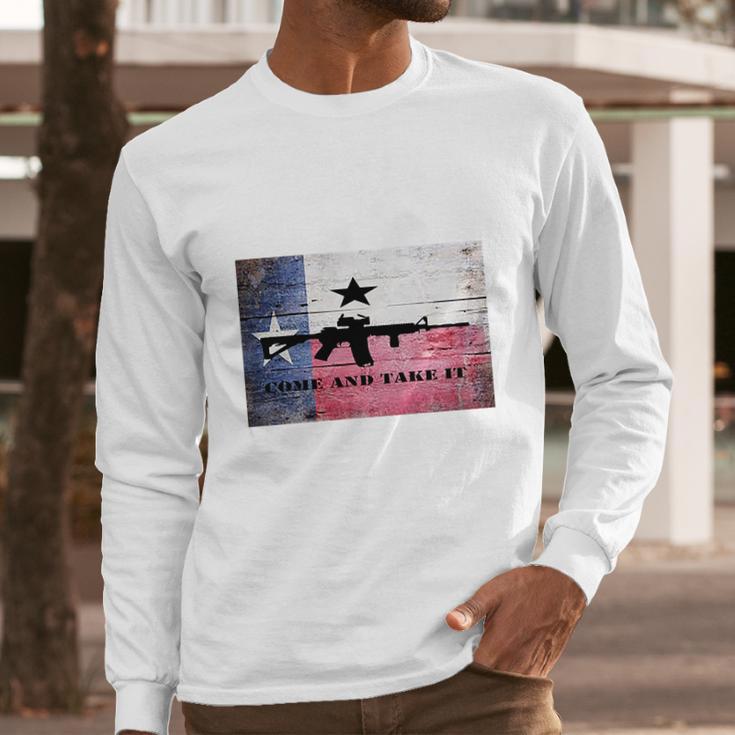 Come And Take It Ar 15 Rifle Texas Flag Men Long Sleeve Tshirt