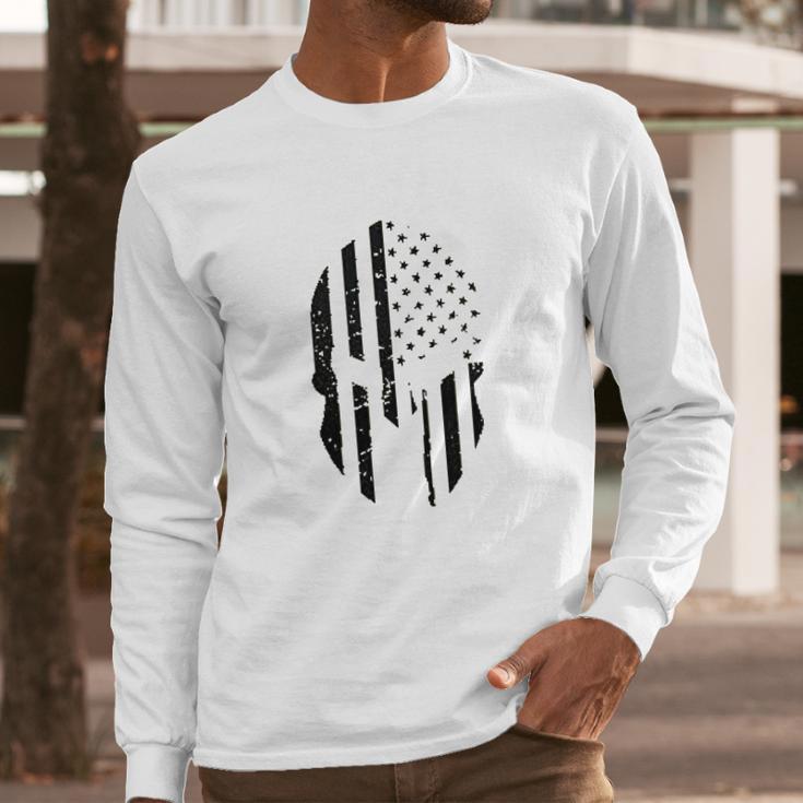 Black American Flag In Spartan Men Long Sleeve Tshirt