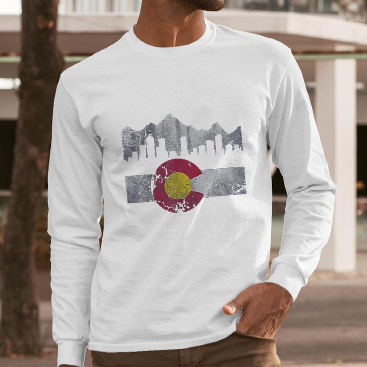 Colorado Flag Skyline Vintage Faded Home Love Vacation Men Long Sleeve Tshirt