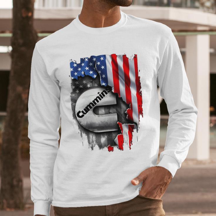 Cummins Engine Diesel American Flag Pariots Men Shir Men Long Sleeve Tshirt