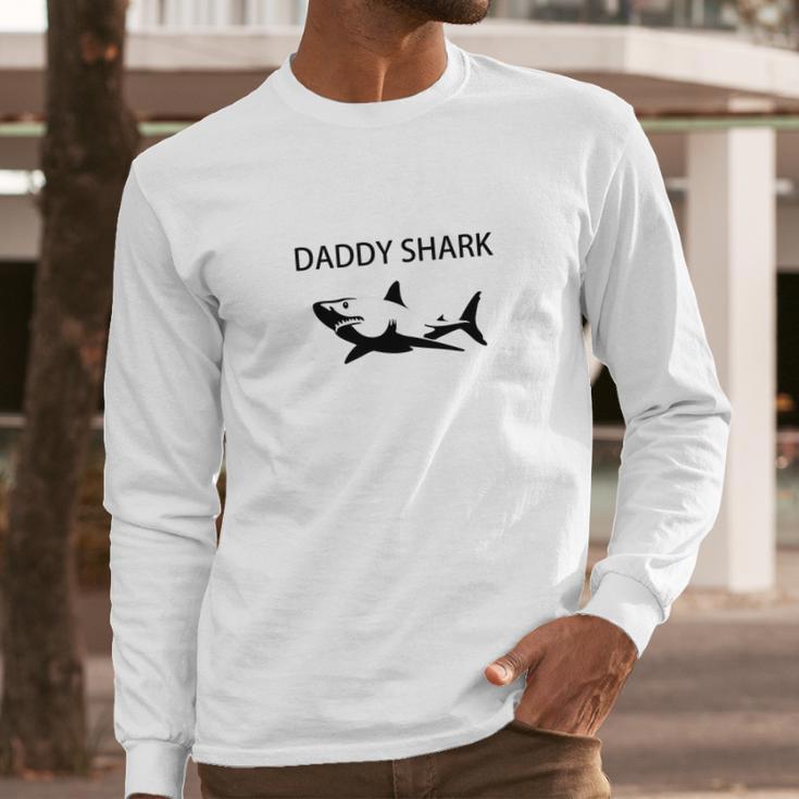 Mens Daddy Shark Funny Fathers And Grandpa Men Long Sleeve Tshirt