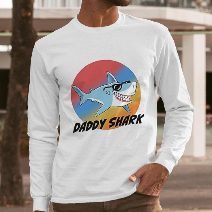 Daddy Shark With Sunglasses And Vintage Sunset Men Long Sleeve Tshirt