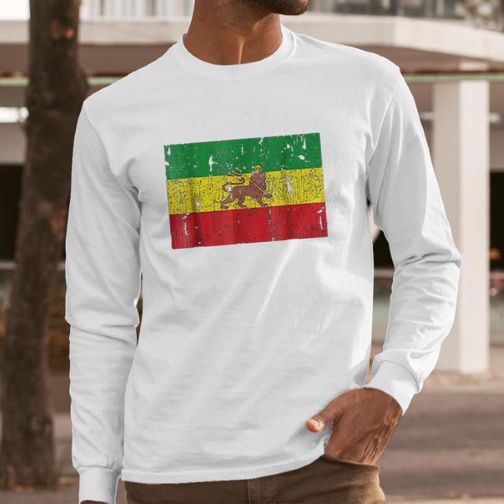 Ethiopian Flag Rasta Reggae Roots Clothing Men Long Sleeve Tshirt