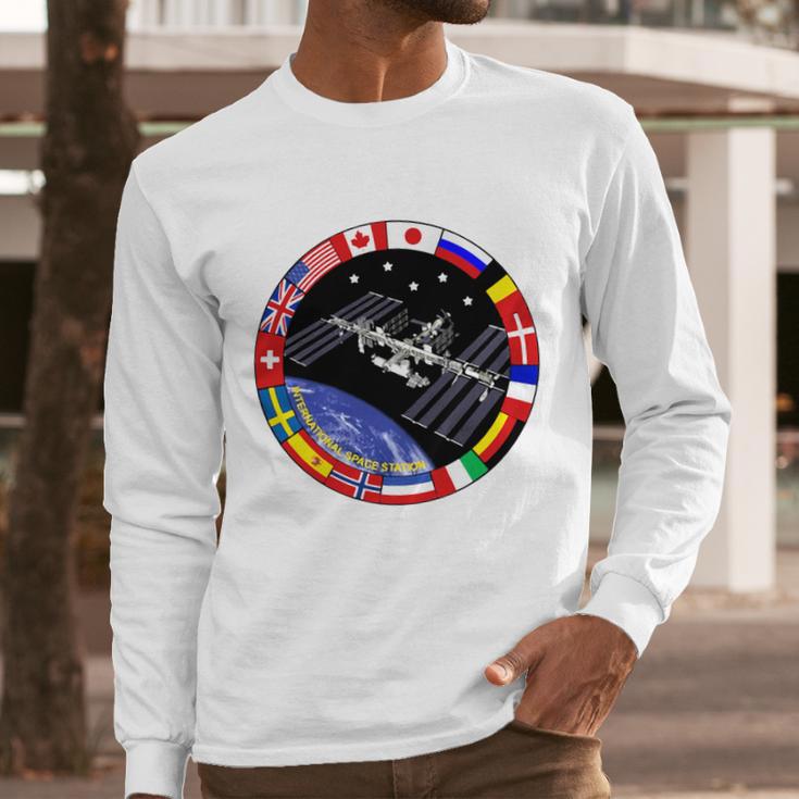 International Space Station T-Shirt Nasa Iss Flag Logo Men Long Sleeve Tshirt