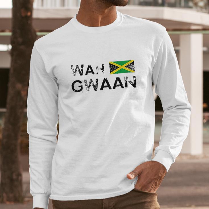 Jamaica Wah Gwaan Flag Jamaican Pride Fan Gift Men Long Sleeve Tshirt