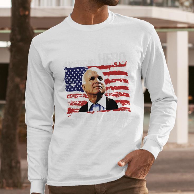 John Mccain T-Shirt - American Hero Retro Flag Usa Shirt Men Long Sleeve Tshirt