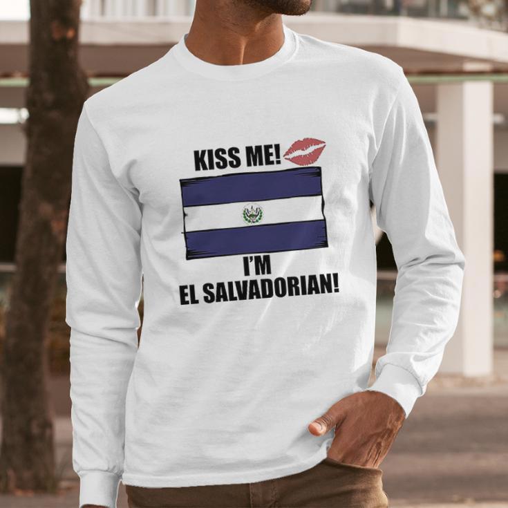 Kiss Me Im El Salvadorian Cute El Salvador Flag Men Long Sleeve Tshirt