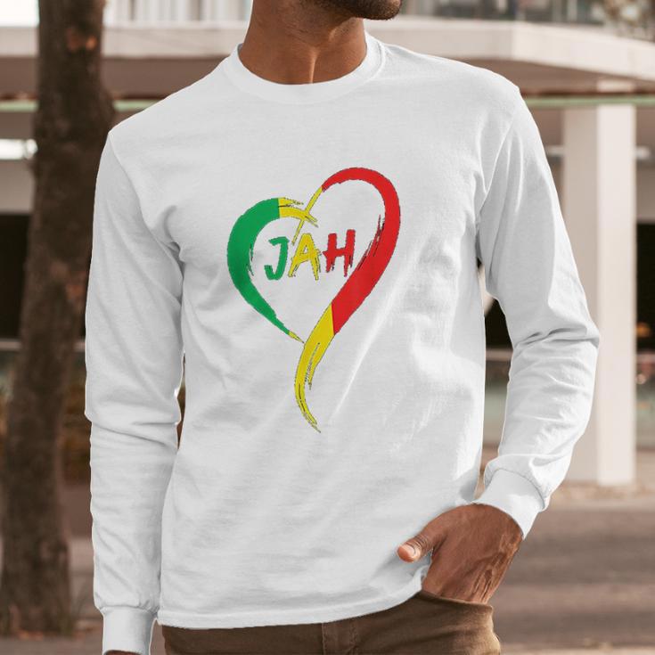 Love Jah Print Rasta Reggae Flag Heart Gift For Rastafarians Men Long Sleeve Tshirt