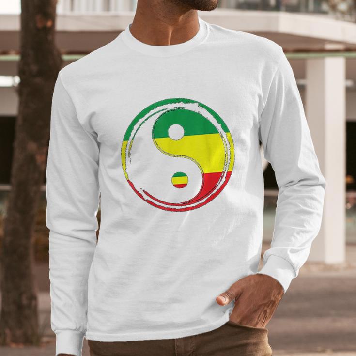 Rasta Flag Jamaica Flag Irie Peace Symbol Reggae Music Men Long Sleeve Tshirt