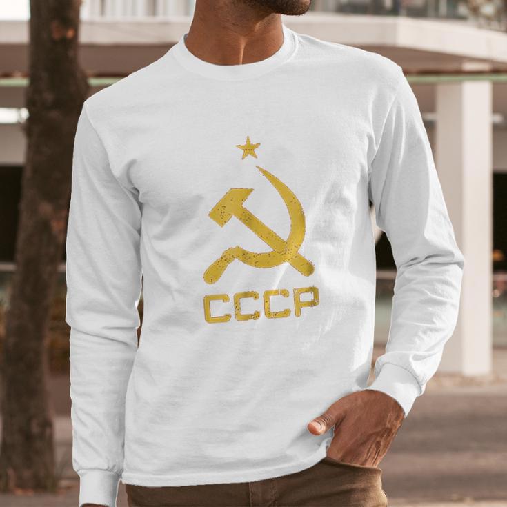 Vintage Cccp Flag Soviet Russian Union Communist Party Men Long Sleeve Tshirt