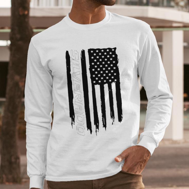 Wheel Spin Addict Silverado 1500 Truck American Flag Men Long Sleeve Tshirt