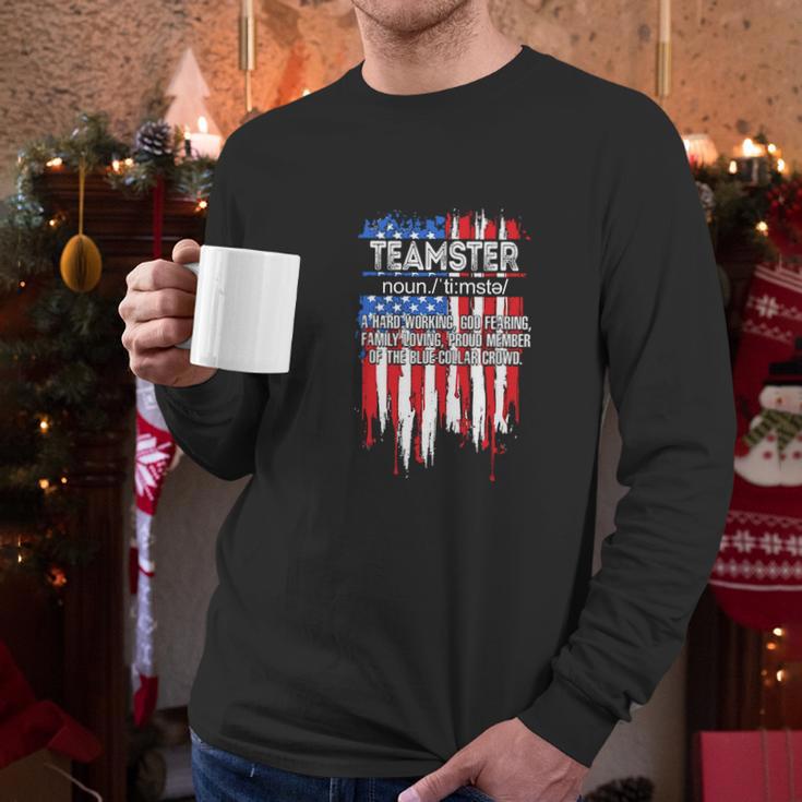 American Flag Teamster Definition Funny Fathers Day Graphic Design Printed Casual Daily Basic Men Long Sleeve Tshirt