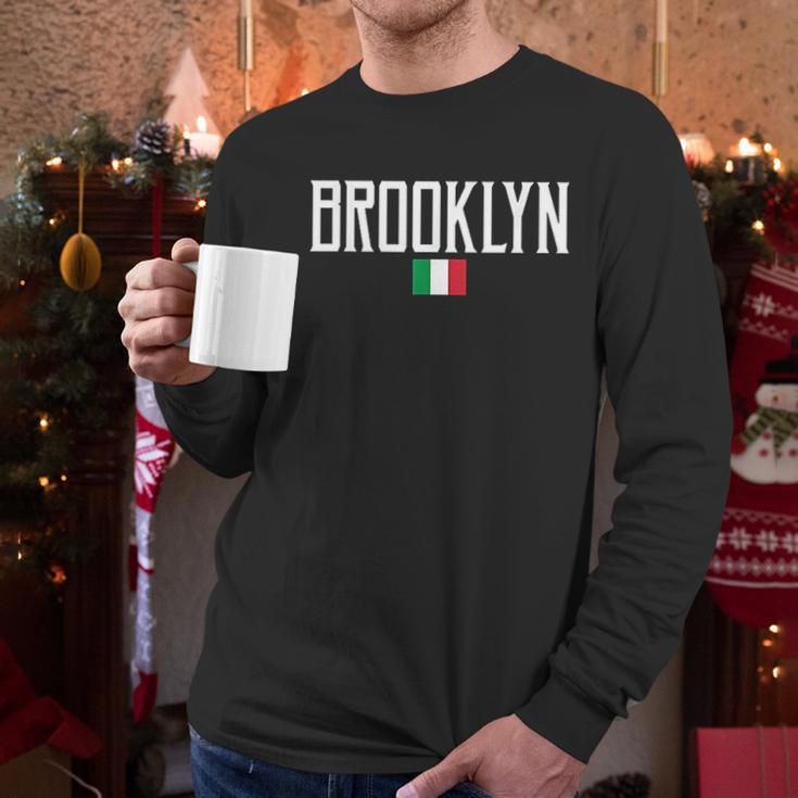 Brooklyn Italian Flag Vintage White Men Long Sleeve Tshirt