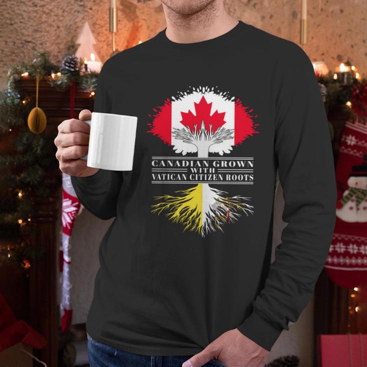 Canadian Grown With Vatican Citizen Roots Canada Vatican City Flag Tree Men Long Sleeve Tshirt