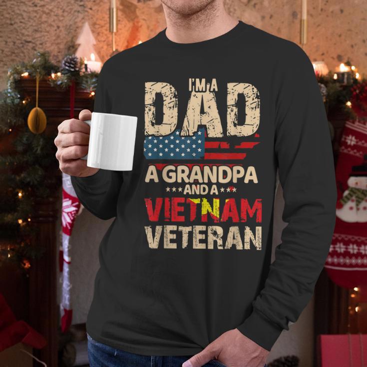 Mens Dad Grandpa Husband Us Flag Vietnam Veteran Father Day Men Long Sleeve Tshirt