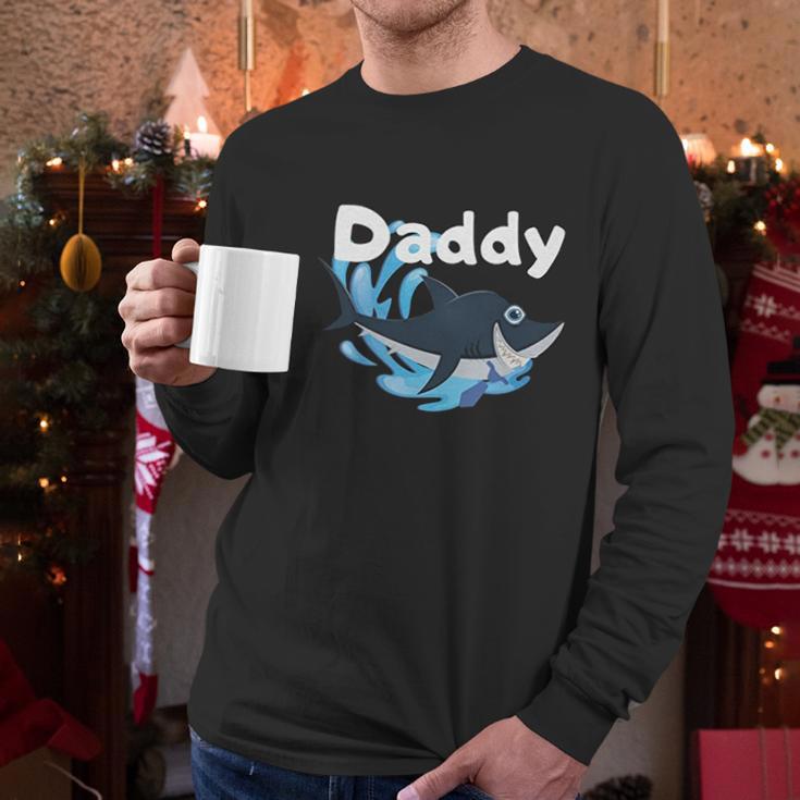 Daddy Shark Cartoon Gift Dad Birthday Gifts Men Long Sleeve Tshirt