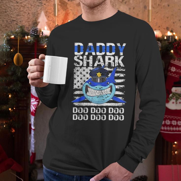 Daddy Shark Doo Doo American Flag Retro Men Long Sleeve Tshirt