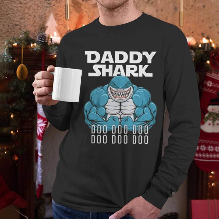 Daddy Shark Funny Cool Dad Men Long Sleeve Tshirt