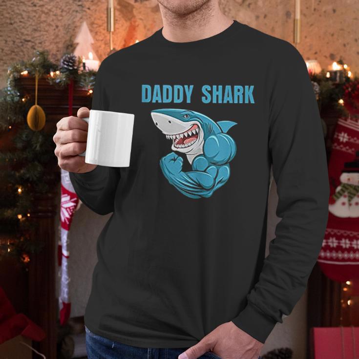 Daddy Shark Funny Gym Men Long Sleeve Tshirt