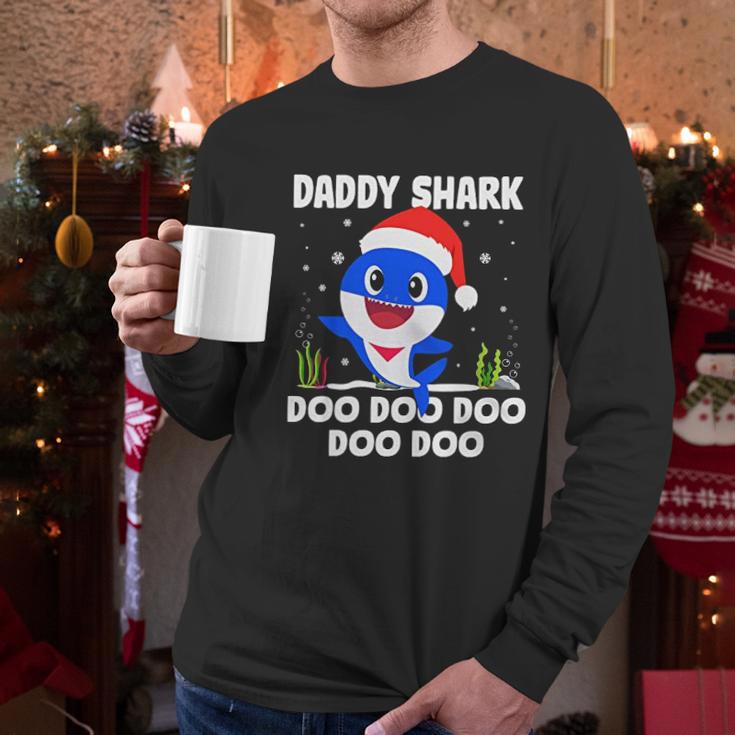 Men Daddy Shark With Santa Claus Hat Family Pajama Men Long Sleeve Tshirt