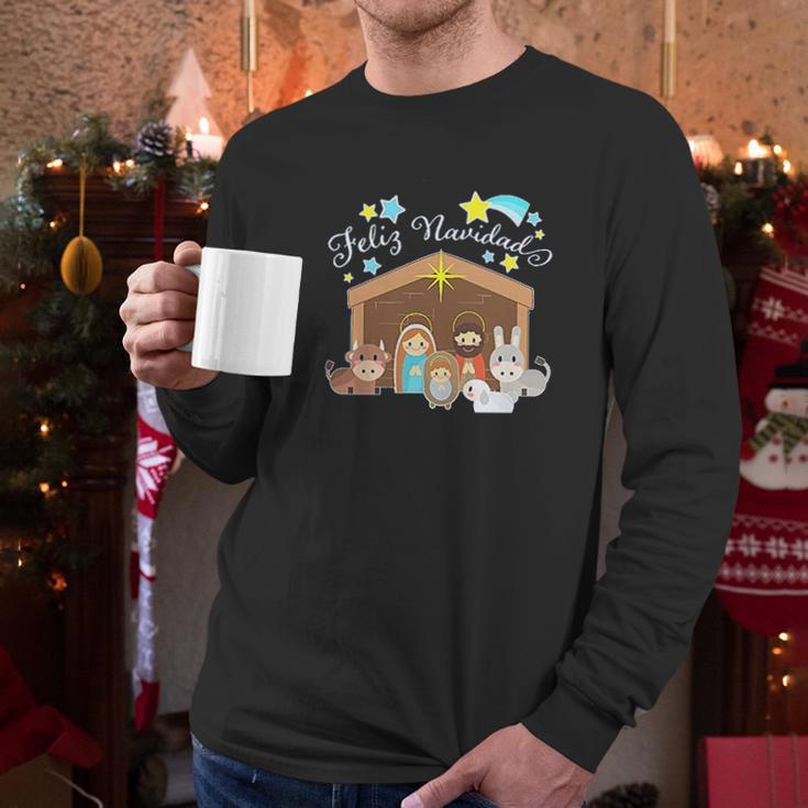 Feliz Navidad Cute Nativity Scene Men Long Sleeve Tshirt