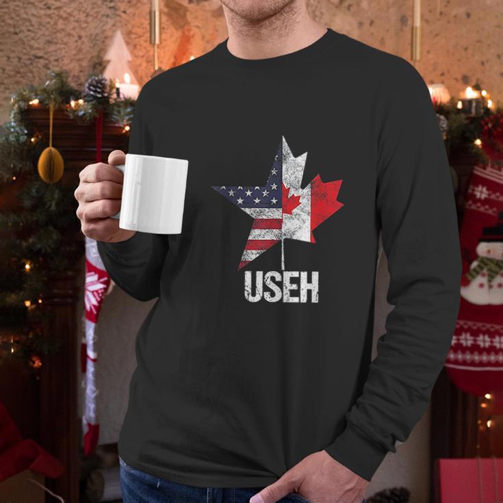 Half Canadian American Useh Canada Usa Flag United States Men Long Sleeve Tshirt