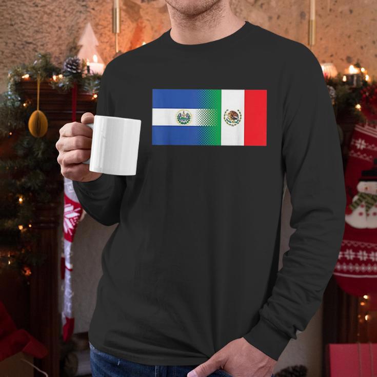 Half Mexican Half Salvadorian Flag Mexico El Salvador Men Long Sleeve Tshirt