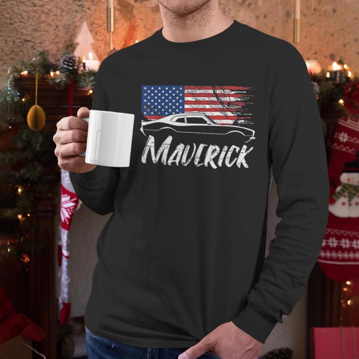 Maverick 302 Vintage American Flag Usa Muscle Car Men Long Sleeve Tshirt