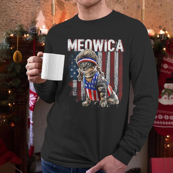 Meowica Cat Mullet American Flag Men Long Sleeve Tshirt