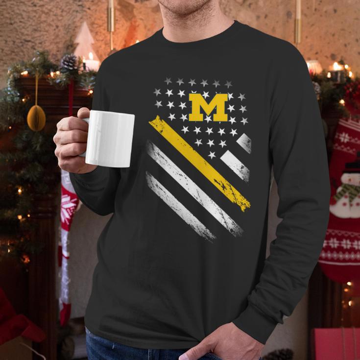 Michigan Wolverines Flag Men Long Sleeve Tshirt