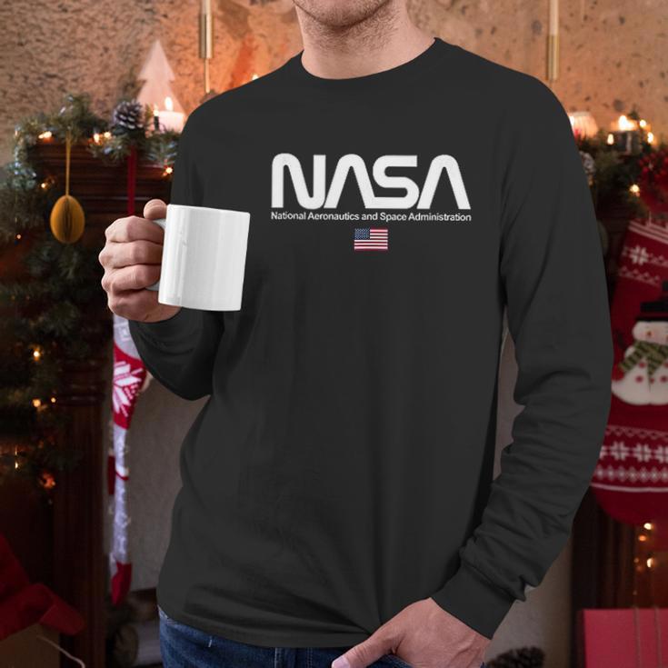 Nasa Worm Logo Insignia Symbol Usa Us Flag Graphic Men Long Sleeve Tshirt