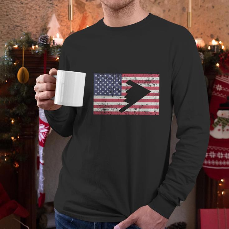 Patriotic B2 Stealth Bomber American Flag T-Shirt Men Long Sleeve Tshirt