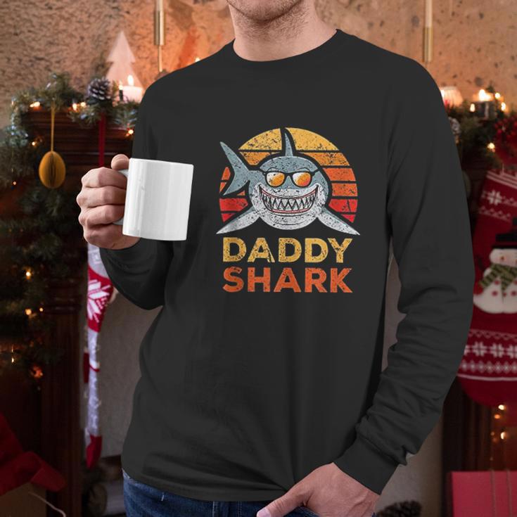 Retro Daddy Shark Design Funny Fathers Day Gift Dad Men Long Sleeve Tshirt