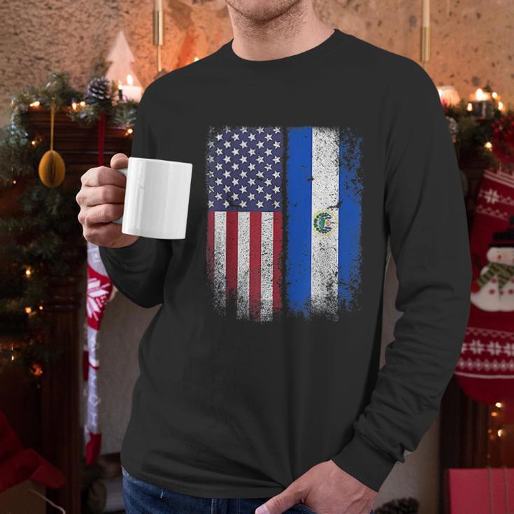 Salvadoran American Flag Men Long Sleeve Tshirt