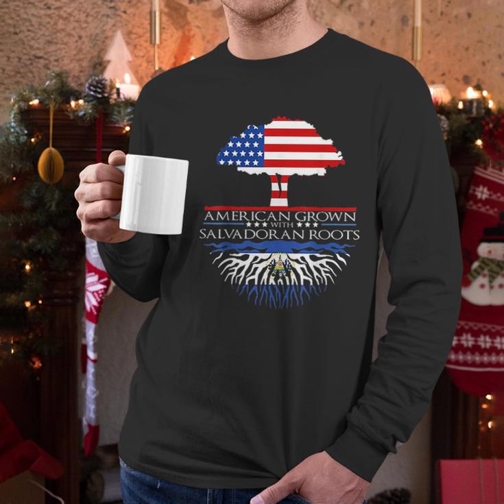 Salvadoran Roots American Grown Tree Flag Usa El Salvador Men Long Sleeve Tshirt