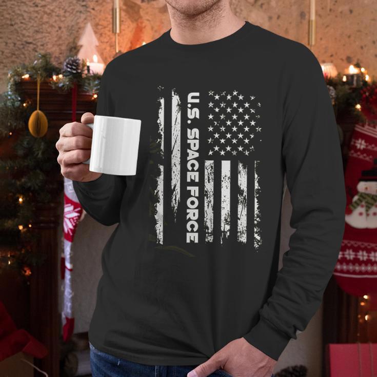 Spiritforged Apparel Us Space Force American Flag Men Long Sleeve Tshirt