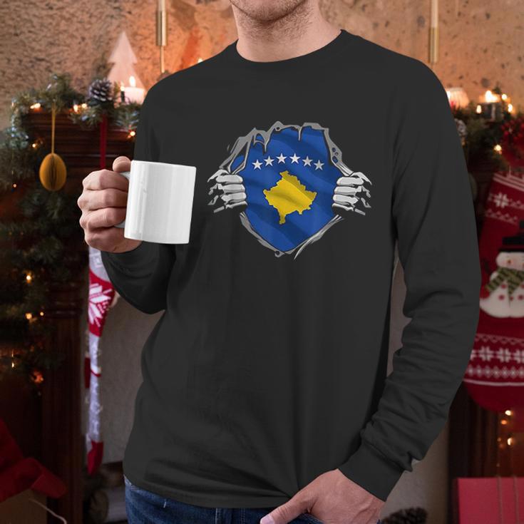 Super Kosovar Heritage Kosovo Roots Flag Gift Men Long Sleeve Tshirt