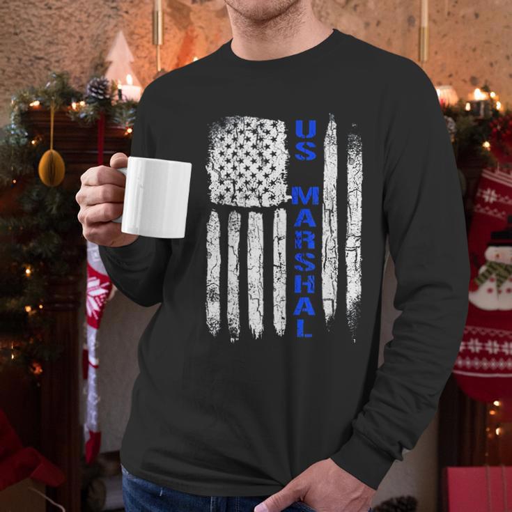 Thin Blue Line Flag American Us Marshal Men Long Sleeve Tshirt