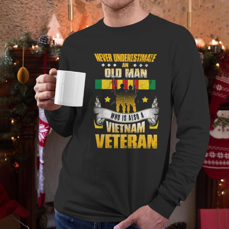 Never Underestimate An Old Who Is Also A Vietnam Veteran Gift Graphic Design Printed Casual Daily Basic Men Long Sleeve Tshirt