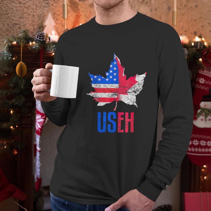 Useh Leaf Canadian American Flag Canada Usa Patriotic Men Long Sleeve Tshirt