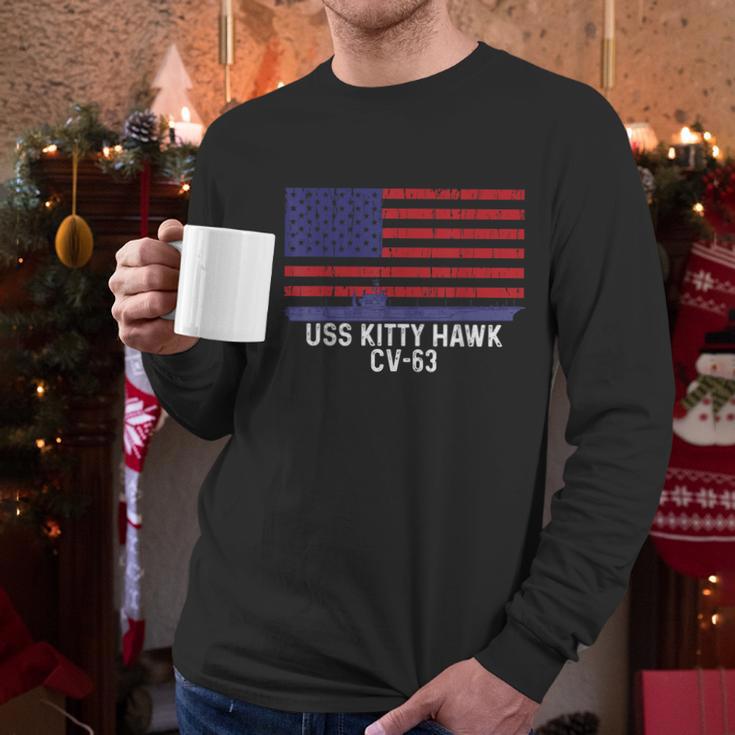 Uss Kitty Hawk Cv63 Aircraft Carrier Vintage Usa Flag Men Long Sleeve Tshirt