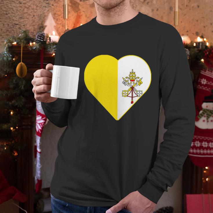 Vatican City Flag Heart Men Long Sleeve Tshirt