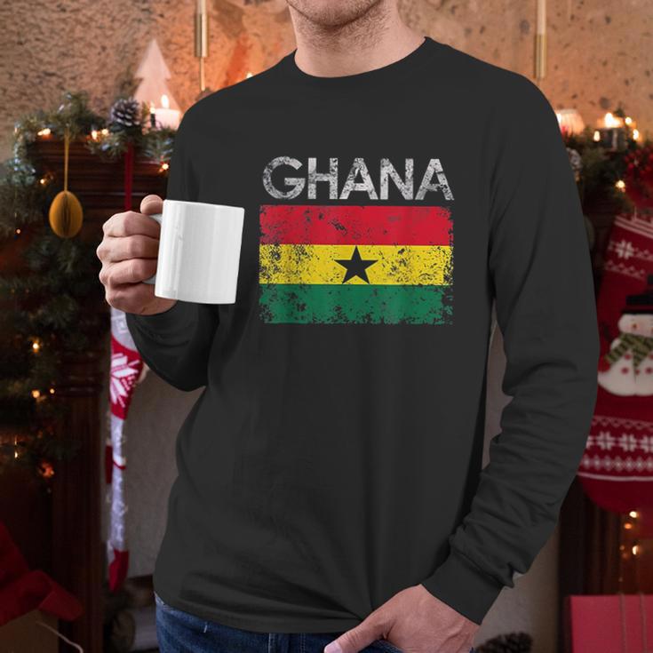 Vintage Ghana Ghanaian Flag Pride Gift Men Long Sleeve Tshirt