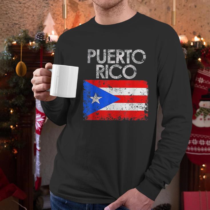 Vintage Puerto Rico Puerto Rican Flag Pride Gift Men Long Sleeve Tshirt